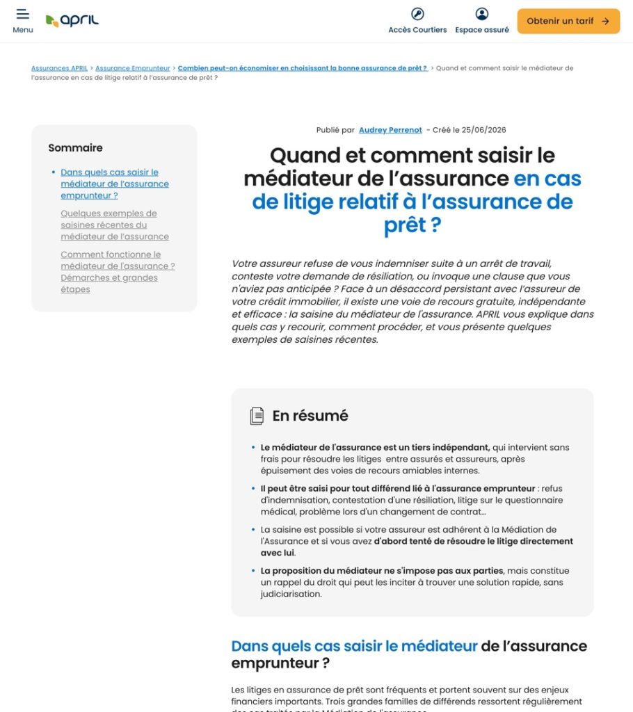 Médiateur de l'assurance : médiation en cas de litige sur l'assurance de prêt