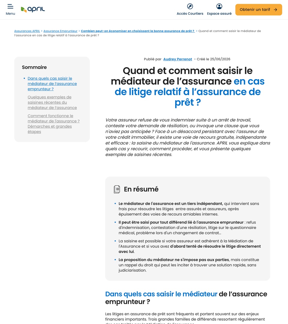 Médiateur de l'assurance : médiation en cas de litige sur l'assurance de prêt